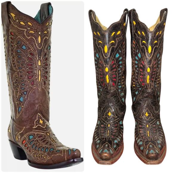 Corral Butterfly Inlay Western Boots Brown Multicolor Leather Size 6M –EXCELLENT - Picture 6 of 16